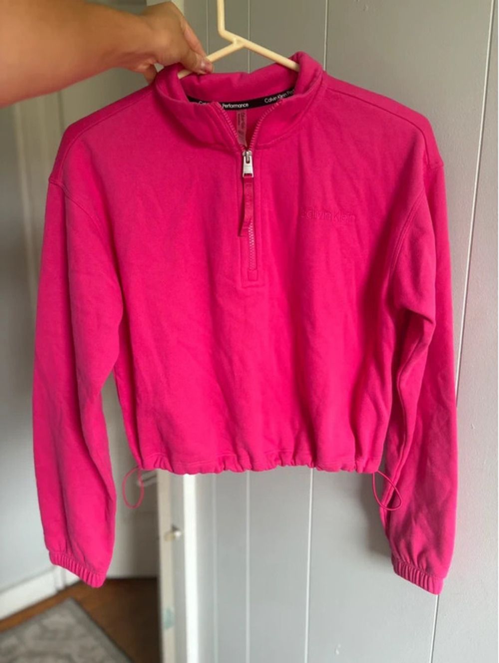 Womens Small Fleece Calvin Klein Crop Sweatshirt Quarter Zip